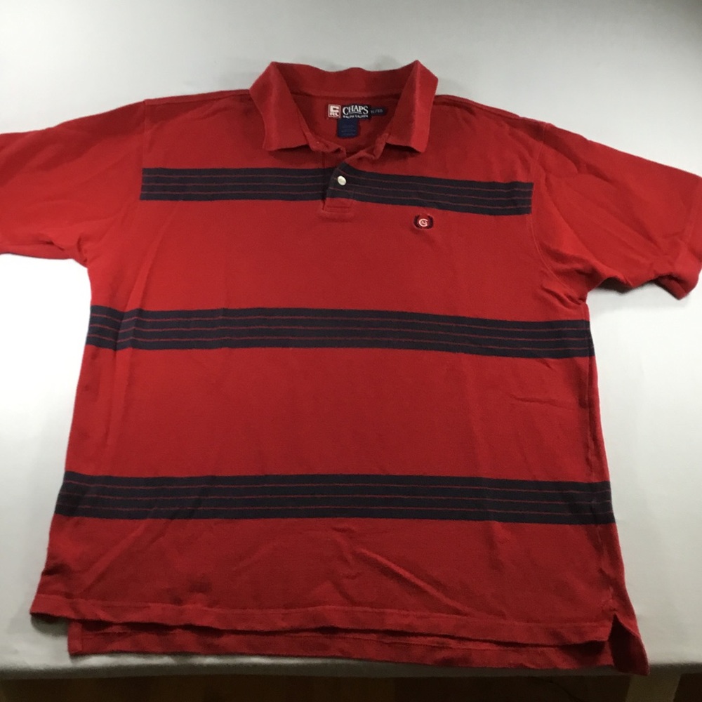 Chaps Ralph Lauren XL Preppy Red Golf Polo Navy Stripes Cotton